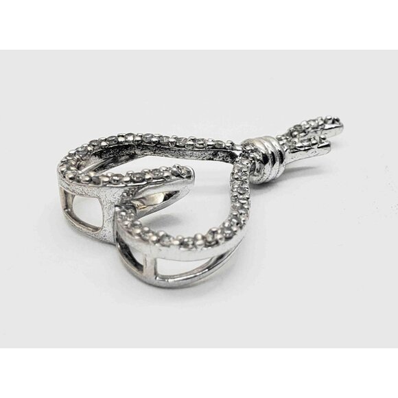 0.42 ctw Diamond Open Heart Ribbon Knot Charm Pendant 14k White Gold - Picture 3 of 5